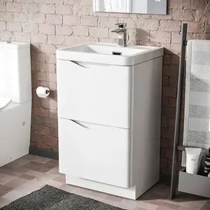 Nes Home Merton 500mm White Basin Vanity Unit 2 Drawer Storage Cabinet Gloss