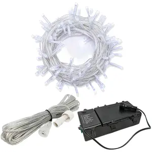 Bright White with Clear Cable Connectable Indoor & Outdoor Waterproof LED String Lights (1000 LED's (100m), Battery Box)