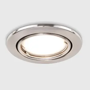 ValueLights Downlight Tiltable Fire Rated Brushed Chrome Ceiling Light Fitting 6 Pack With Warm White Bulbs