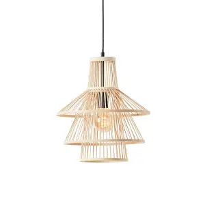 Luminosa Minato Single Pendant Ceiling Lamp, Natural Bamboo, Matt Black