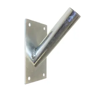 Single Flag Pole Holder - Wall Mounted Flag Pole Bracket, Galvanised (Silver), Rust and Weather Resistant, Heavy Duty