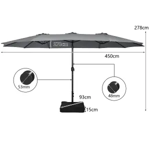 Costway 4.5M Double-Sided Patio Umbrella Extra-Large Market Umbrella w/ Base