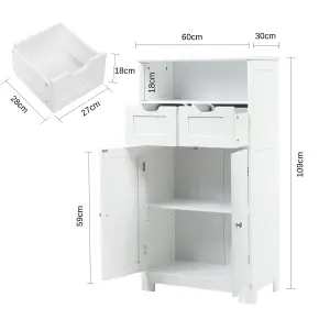 Costway Bathroom Floor Cabinet Wooden Kitchen Storage Cupboard w/ Adjustable Shelf & Doors