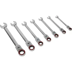 7-Piece Flexible Head Ratchet Spanner Set - 12 Point Metric Sockets for Tight Spaces