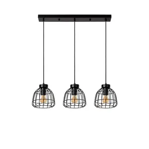 Lucide Filox Retro Bar Pendant Light - 3xE27 - Black