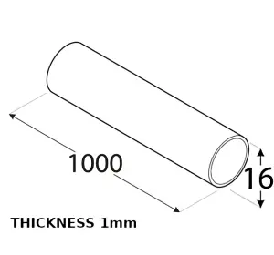 Anodized Aluminum Round Tube Circular Pipe Rod Pipe Rail - Size 1000x16x16x1mm - Pack of 4