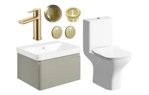 Aquarius Sophie 605MM Vanity Unit Matt Latte WC Set with Brushed Brass Finishes