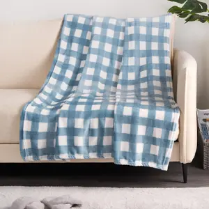 Ultra Soft Fleece Throw Over Blanket Sofa Check Gingham, Blue - 120 x 150cm