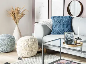 Set of 2 Cushions KARATAS Cotton 45 x 45 cm Geometric Macramé Blue