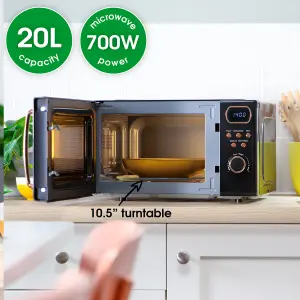 Abode Retro Black Microwave 20L 700W Digital 8 Auto Cook Rose Gold with Defrost Function AMD2004BRG