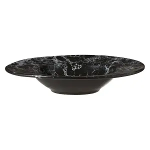 Interiors By Premier Elegant Faux Marble Black Pasta Bowl, Durable Marble Pasta Bowl For Kitchen, Grooved Design Pasta Bowl