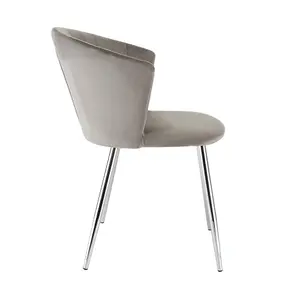 Ella Dining Accent Chair Upholstered in Velvet Fabric  - Grey/Silver