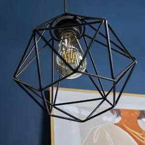 ValueLights Diablo Pair of Modern Geometric Black Metal Basket Cage Ceiling Pendant Light Shades