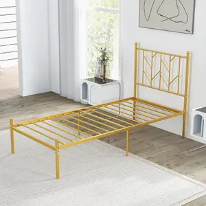 Costway Single Metal Bed Frame Heavy-duty Slatted Platform Bed with Headboard