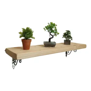 Solid Wood Handmade Rustical Shelf Unprimed 145mm 6 inch with Silver Metal Bracket WOZ Length of 50cm