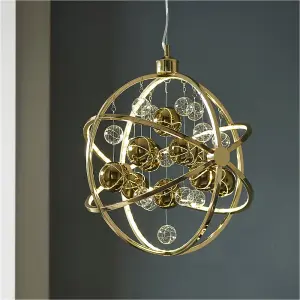 2 PACK Hanging Ceiling Pendant Light - Gold Effect Plate With Clear & Gold Glass - 8.53W LED (Smd 2835) Warm White