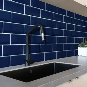 18 Pcs 30.5 x 30.5cm(12") 3D Tile Stickers Peel and Stick Backsplash Splashback Decals Tile Transfer - Deep Blue Glossy