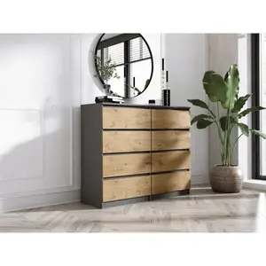 Helen 8 Drawer 120Cm W Double Drawers Anthracite/Lancelot oak