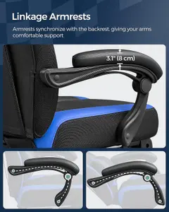 SONGMICS Gaming Chair, Office Racing Chair with Footrest, Desk Chair, Ergonomic Design, Lumbar Support,Black and Blue