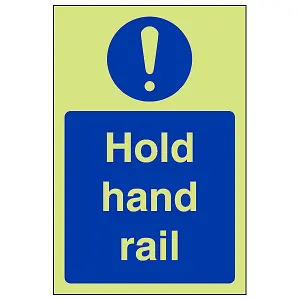 Hold Hand Rail Stair Safety Sign - Glow in the Dark - 100x150mm (x3)