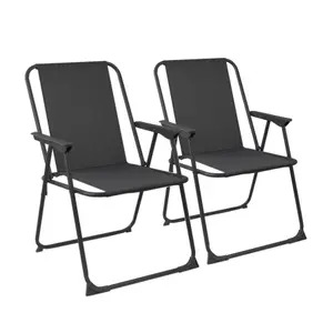 Harbour Housewares - Folding Metal Beach Chairs - Black - Pack of 2