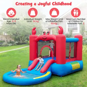 Costway Inflatable Bounce House Red Crab-themed Water Slide Park Bouncy Castle