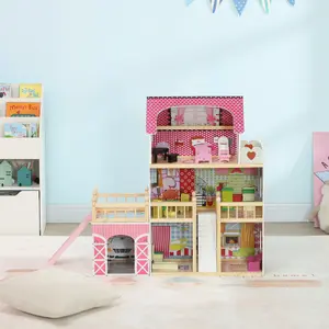 AIYAPLAY Dolls House with 13 Pieces Wooden Furniture and Accessories