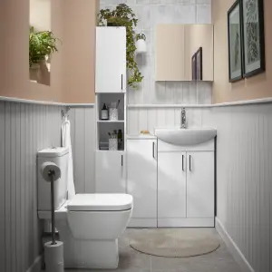 Veleka Gloss White Freestanding Vanity unit & basin set - Includes 2 Door vanity (W)550mm (H)900mm