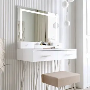 Sophia White Dressing Table with Touch Sensor LED Mirror