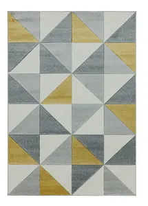 Ochre Modern Geometric Easy To Clean Dining Room Rug-80cm X 150cm