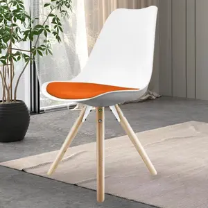 Soho White & Orange Plastic Dining Chair with Pyramid Light Wood Legs