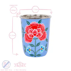 BillyCan Hand-Painted Picnic Water Jug with 300ml Cups - 1.7L - Raspberry Peony