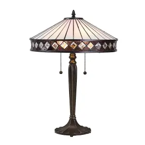 Luminosa Fargo 2 Light Medium Table Lamp Dark Bronze, Tiffany Glass, E27