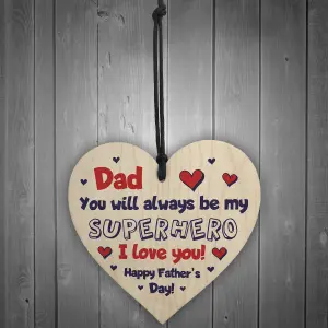 Red Ocean Fathers Day Gifts Wood Heart Superhero Sign Dad Gifts From Daughter Son Keepsake