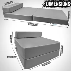 Fold Out Single Z Bed Futon Sofa Chair Mattress - Grey