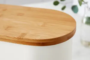 Swan Nordic Bread Bin White with Wooden Chopping Board Lid