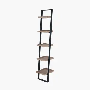 Natural Wood and Black Metal 5 Shelf Ladder Unit