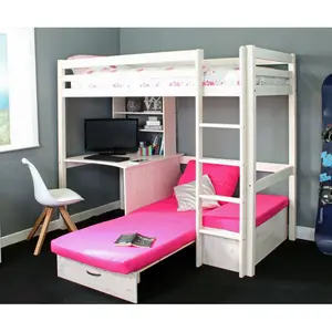 Luper European Single (90 x 200cm) High Sleeper Bunk Bed with Built-in-Desk Pink