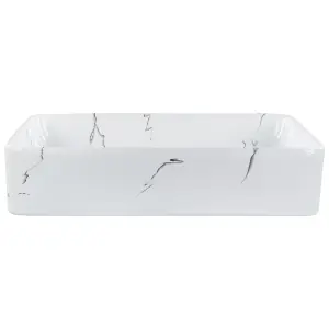 Ceramic Countertop Basin Marble Effect 510 x 340 mm White HOPI