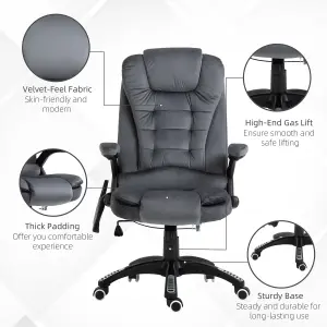 Vinsetto Massage Office Chair Recliner Ergonomic Gaming Heated Home Padded Velvet-Feel Fabric Grey