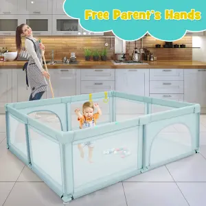 Costway Baby Playpen Large Safety Infant Activity Center W/ 50 PCS Ocean Balls 206 x 186 cm