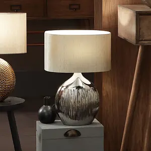 Silver Ribbed Ceramic Table Lamp For Living Room