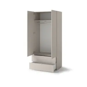 Compact Cashmere Hinged Wardrobe H2010mm W900mm D550mm - Modern Design with 2 Doors & 2 Drawers