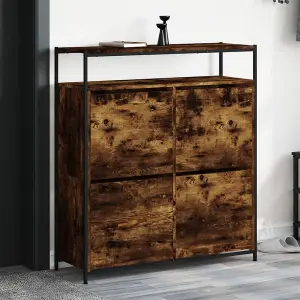 Shoe Cabinet with 4 Flip-Drawers Smoked Oak 100x34x112 cm