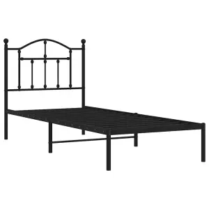 Berkfield Metal Bed Frame with Headboard Black 90x190 cm