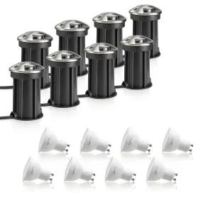 Auraglow IP67 Anti-Dazzle Stainless Steel GU10 Deck Light - Cool White - 8 Pack