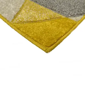 Portland Yellow & Grey Geometric Medium Rug, (L)170cm x (W)120cm