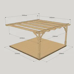 Premium Wall Mounted Pergola and Decking Kit - Wood - L300 x W300 cm - Rustic Brown