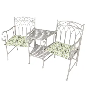 Vintage Grey Arched Outdoor Garden Furniture Companion Seat Garden Bench with Free Set of 2 Green Seat Pad Cushions