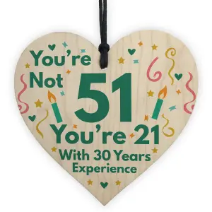 Red Ocean Funny Birthday Gifts For Women Novelty 51st Birthday Gift For Men Wooden Heart Sign Funny Birthday Card